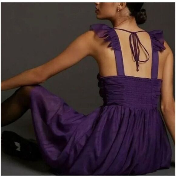 NWT Anthropologie Maeve Ruffled Tulle Mini Dress Purple Size L - Picture 7 of 15